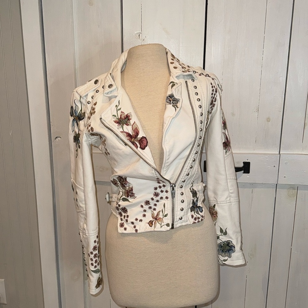 BlankNYC White Floral Studded Leather Jacket - Picture 1 of 6